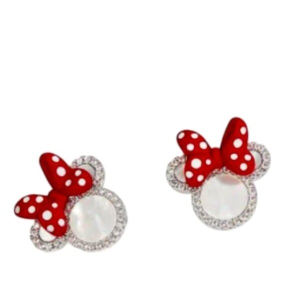 🥳 X5 NWT Cartoon Mouse with Red and White Polka Dot Bow Stud Earrings - Picture 1 of 7